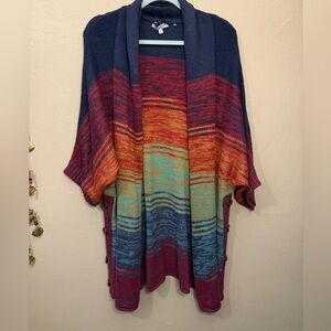 NorthStyle Multicolor Short Sleeve Striped Button Accent Open Cardigan Size L